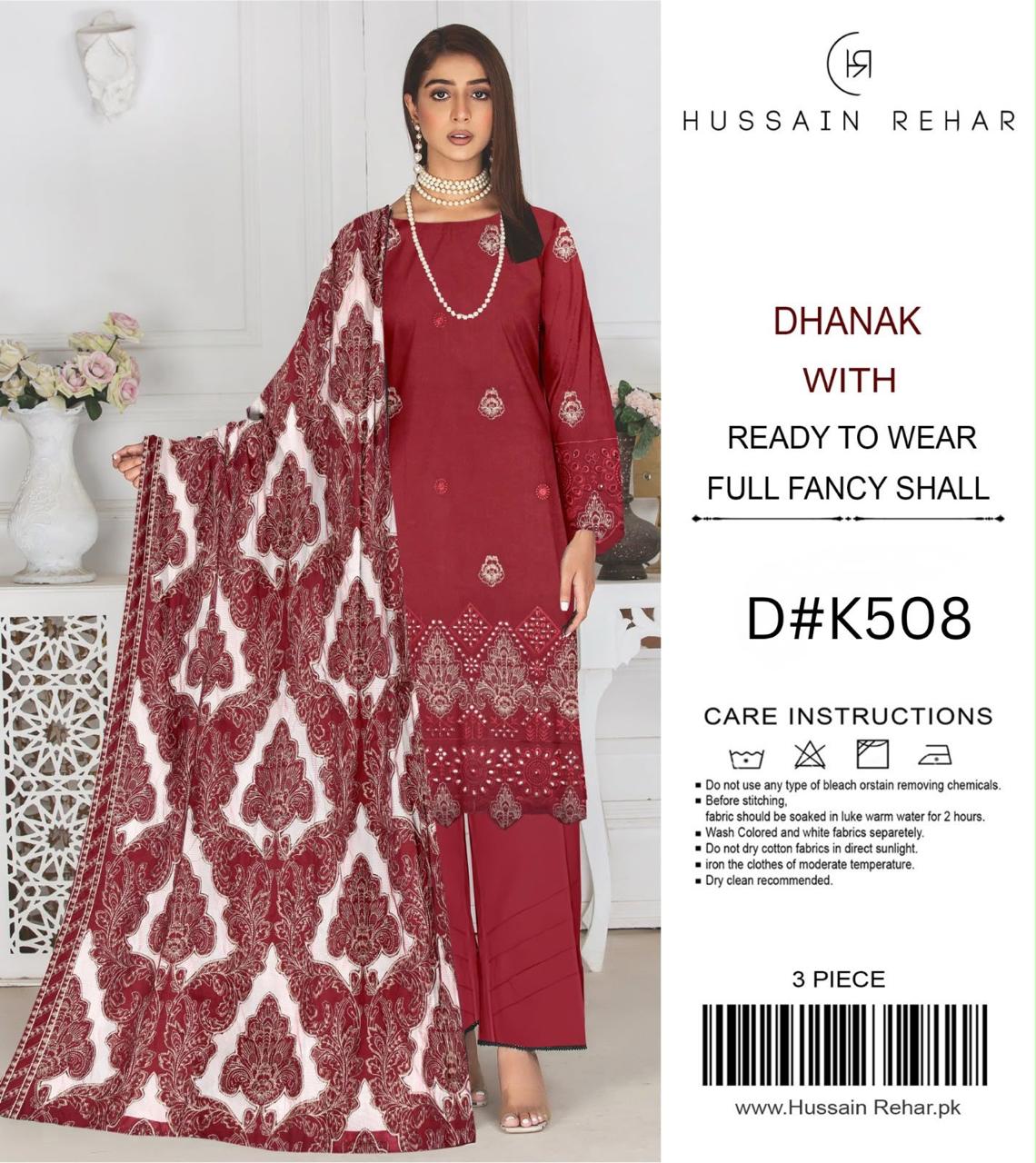 Dhanak 3-piece suit with heavy embroidery dupatta Shirt embroidery
