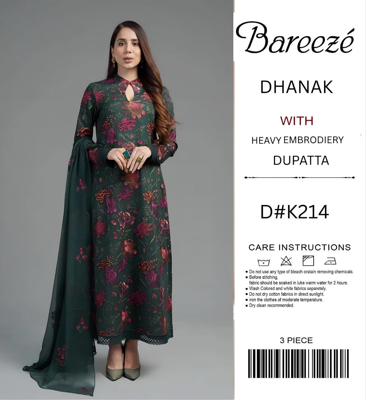 Dhanak 3-piece suit with heavy embroidery dupatta Shirt embroidery