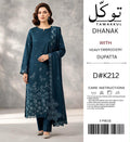 Dhanak 3-piece suit with heavy embroidery dupatta Shirt embroidery