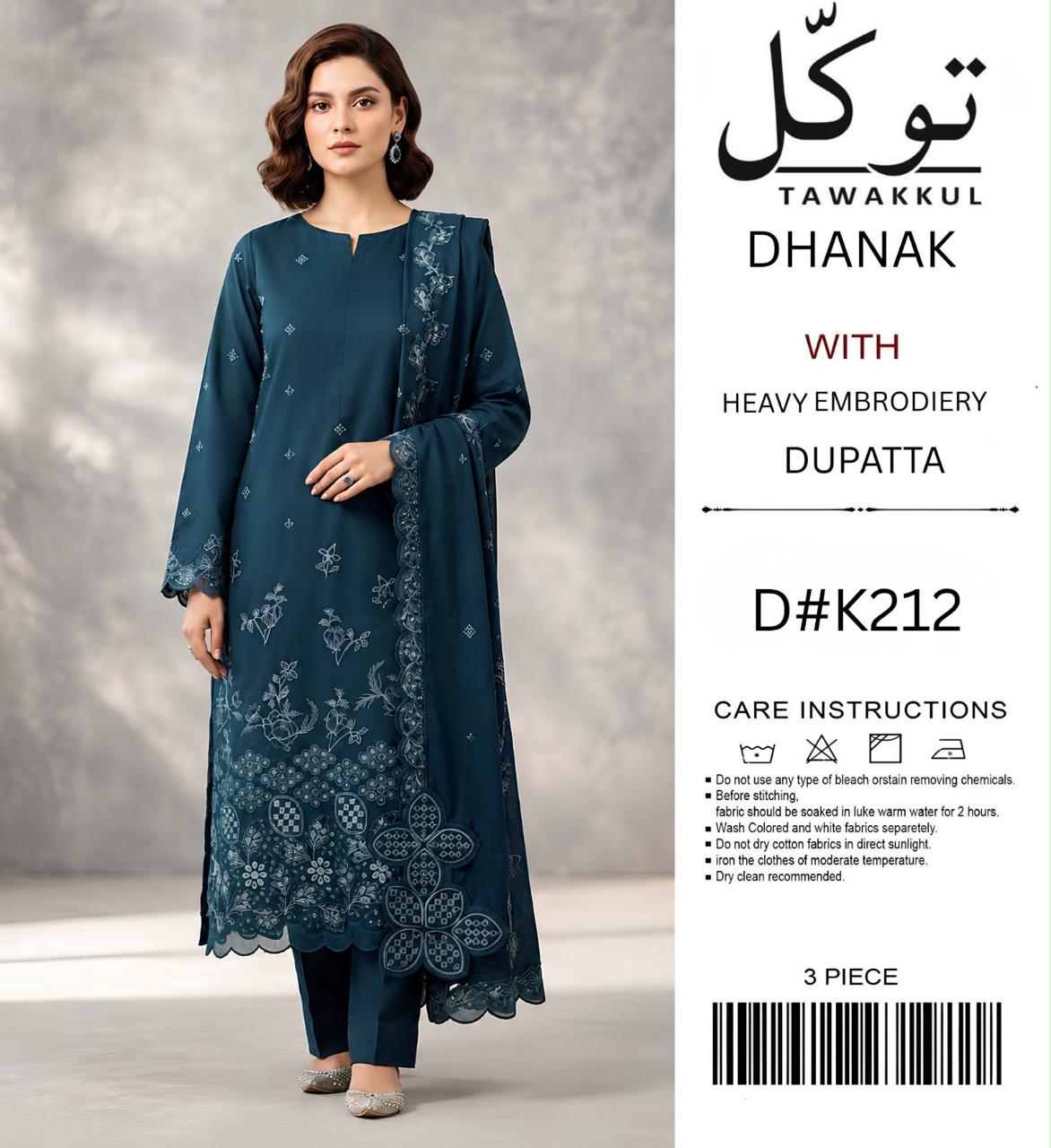 Dhanak 3-piece suit with heavy embroidery dupatta Shirt embroidery