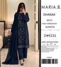 Dhanak 3-piece suit with heavy embroidery dupatta Shirt embroidery